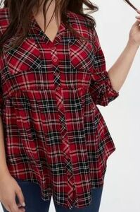 Torrid Emma Babydoll Crinkle Gauze Long Sleeve Tunic Top